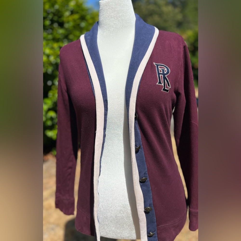 Navy and Maroon Ralph Lauren Cardigan Size M
